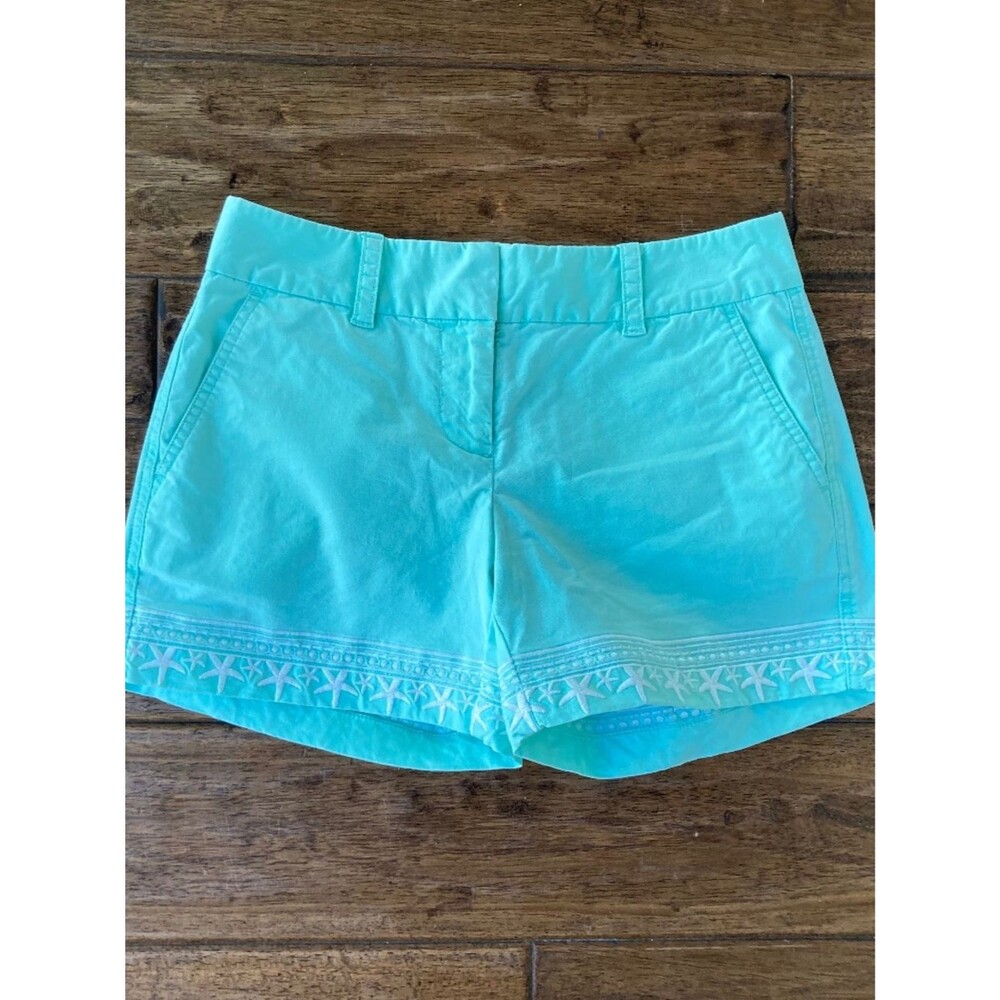 Vineyard Vines Shorts Womens 0 Teal Green Embroidery Starfish Coastal Vacation